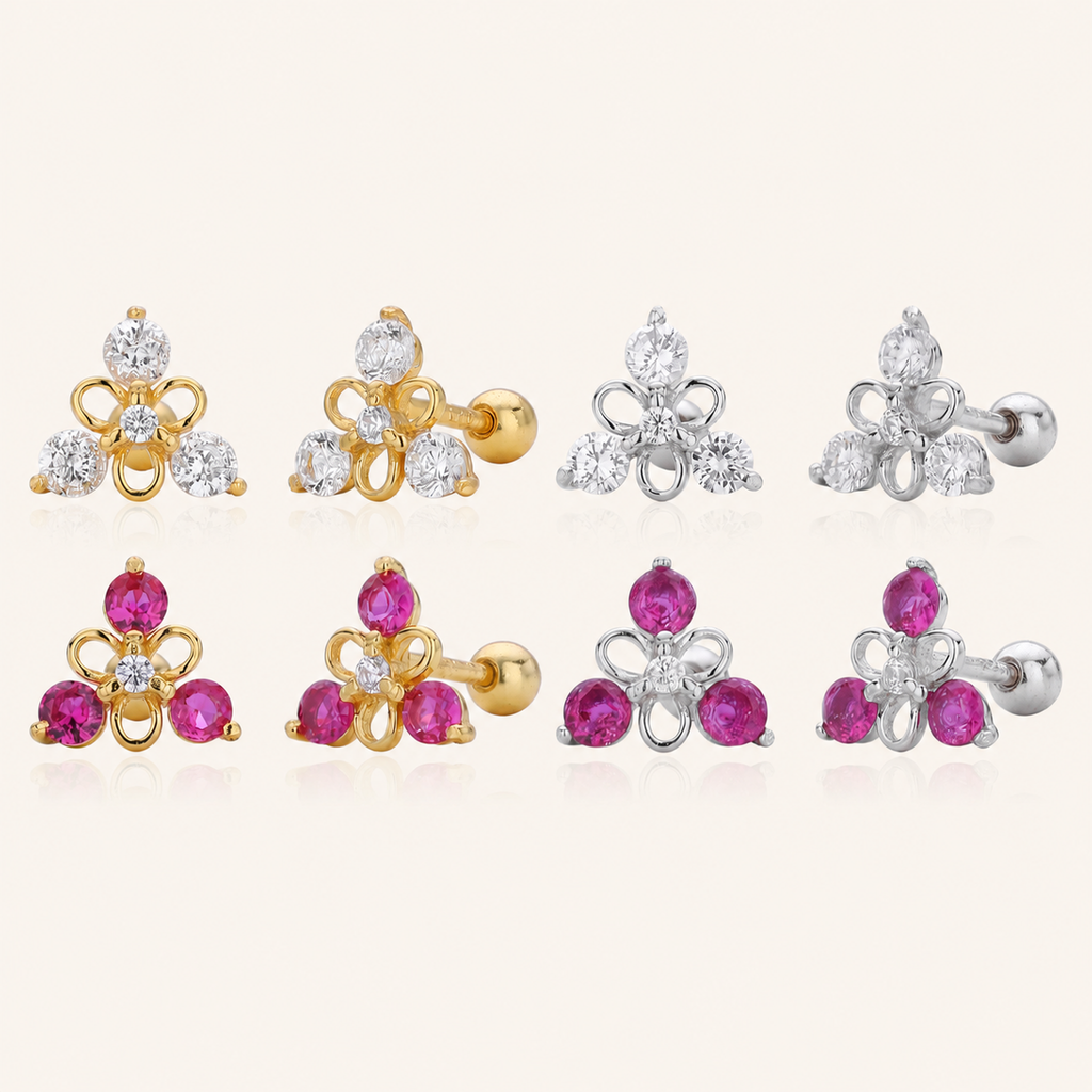 Sterling Silver Triangle Zirconia Flat Back Earrings