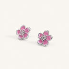 Sterling Silver Cherry Blossom Zirconia Stud Earrings detail