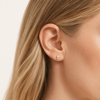 Sterling Silver Round Opal Stud Earrings worn on the ear
