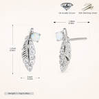Sterling Silver Opal Feather Stud Earrings - Platinum / White Opal
