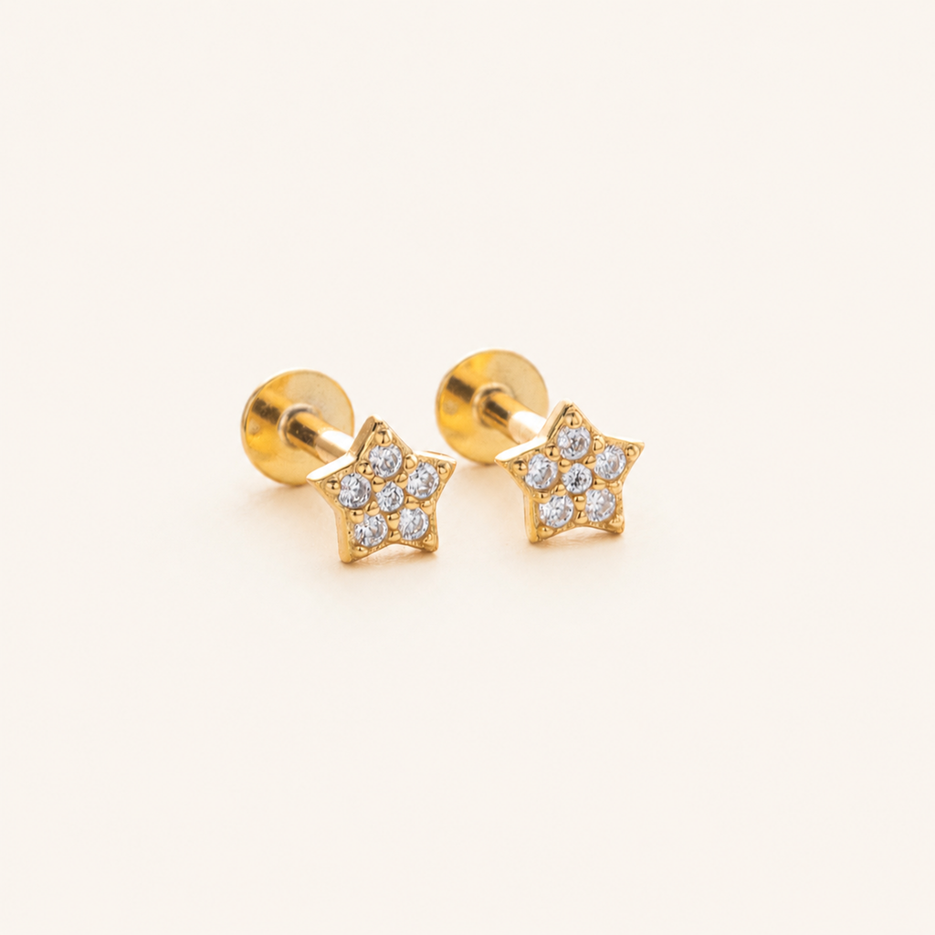 Sterling Silver Five-Point Star Zirconia Flat Back Earrings detail