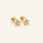 Sterling Silver Five-Point Star Zirconia Flat Back Earrings detail