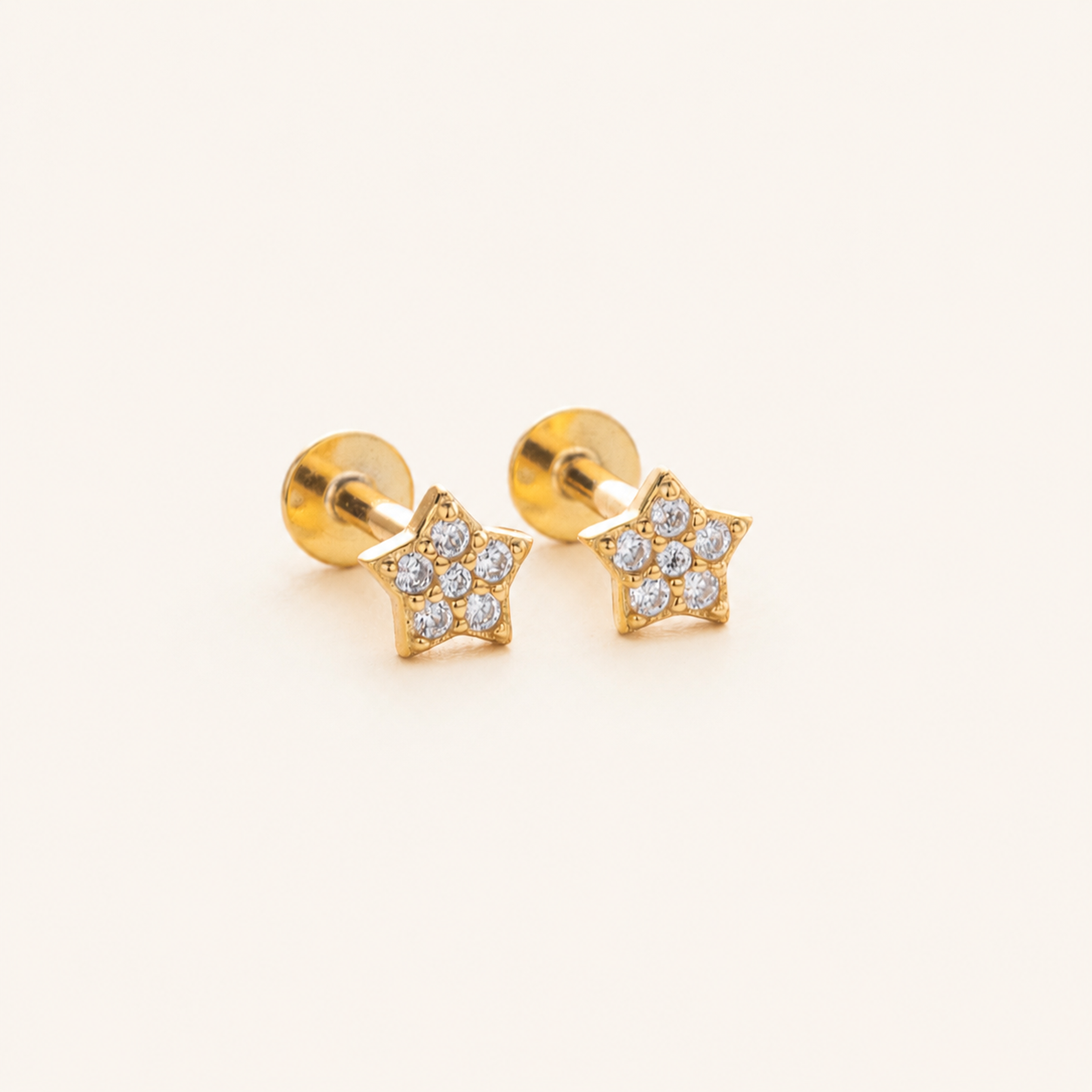 Sterling Silver Five-Point Star Zirconia Flat Back Earrings detail