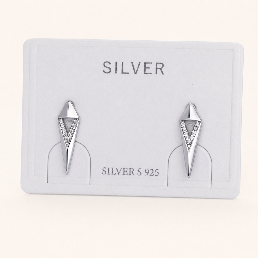 Sterling Silver Geometric Rhombus Zirconia Stud Earrings detail view