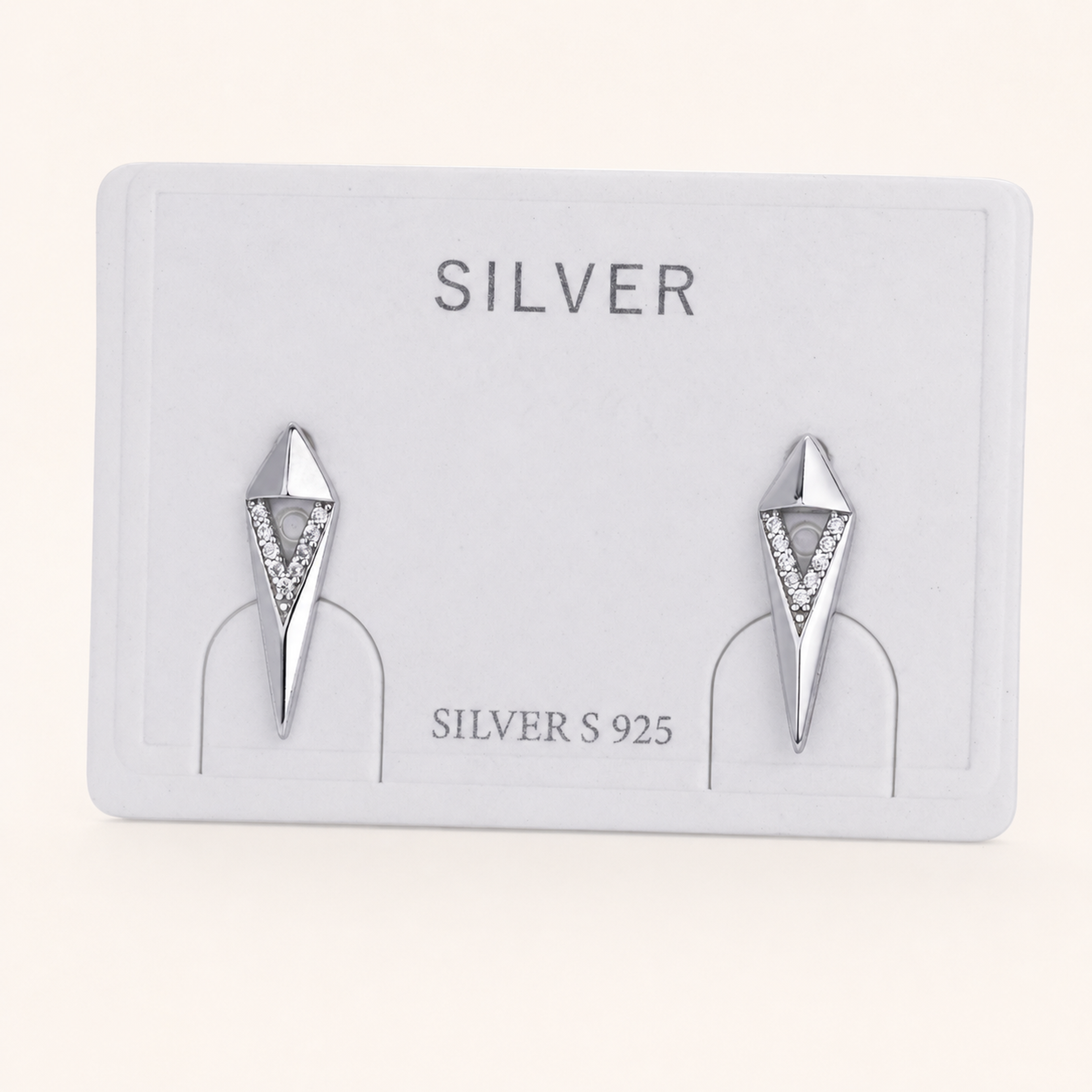 Sterling Silver Geometric Rhombus Zirconia Stud Earrings detail view