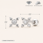 Sterling Silver Zirconia Cross Flat Back Earrings - Platinum