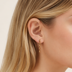 Sterling Silver Hammered Bead Drop Stud Earrings worn on the ear