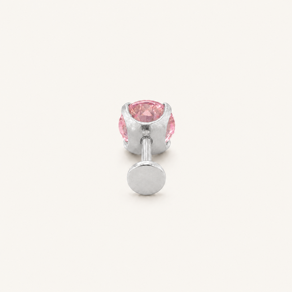 Titanium Pink Topaz Flat Back Stud Earrings