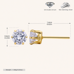 Sterling Silver Six-Prong Zirconia Stud Earrings - Gold / 6mm