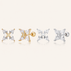 Sterling Silver Four-Point Star Zirconia Flat Back Earrings