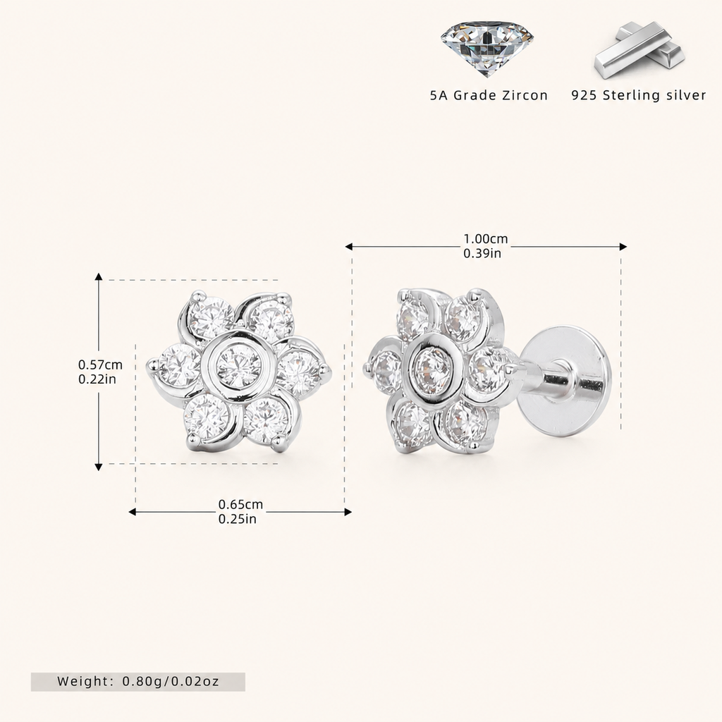 Sterling Silver Zirconia Spiral Cartilage Flat Back Earrings - Platinum