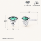 Sterling Silver French Emerald-Green Zirconia Stud Earrings - Platinum