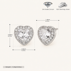 Sterling Silver Pave Heart Zirconia Stud Earrings - Platinum