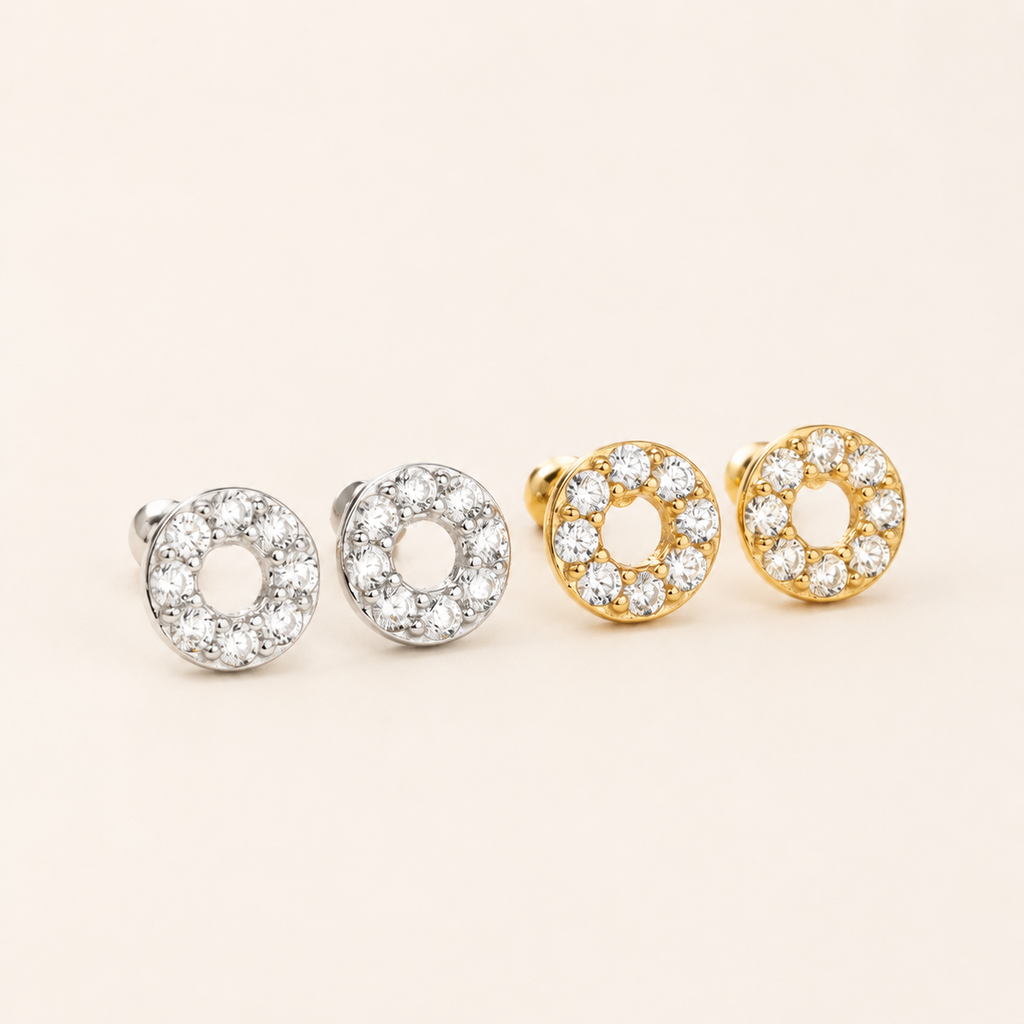 Sterling Silver Twisted Zirconia Circle Flat Back Earrings detail view