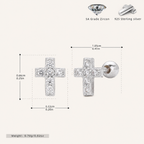 Sterling Silver Cross Zirconia Flat Back Earrings - Platinum