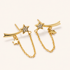 Sterling Silver Star Zirconia Chain Drop Stud Earrings detail