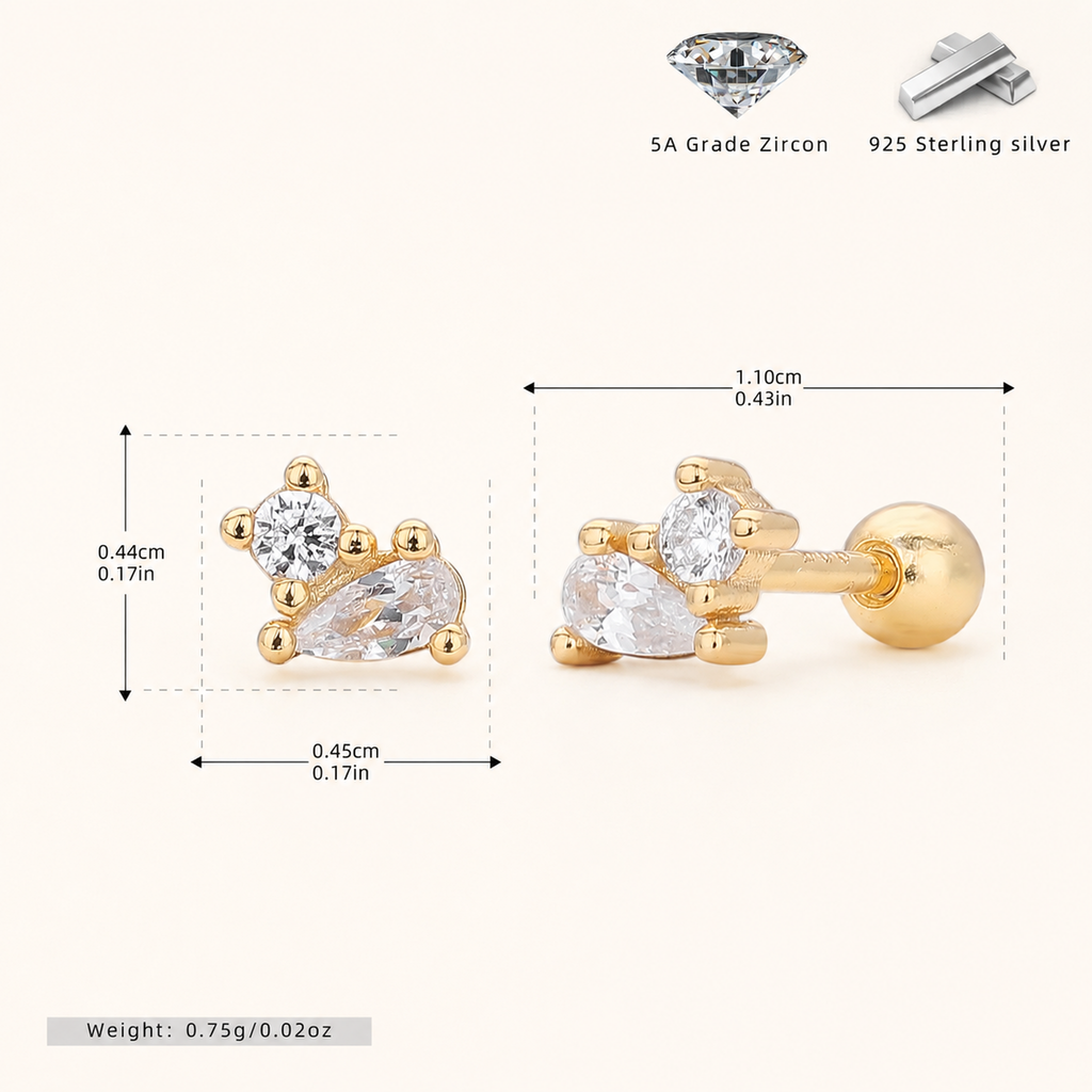 Sterling Silver Zirconia Teardrop Flat Back Earrings - Gold