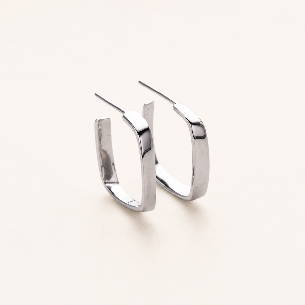 Sterling Silver Irregular Openwork Geometric Hoop Earrings detail