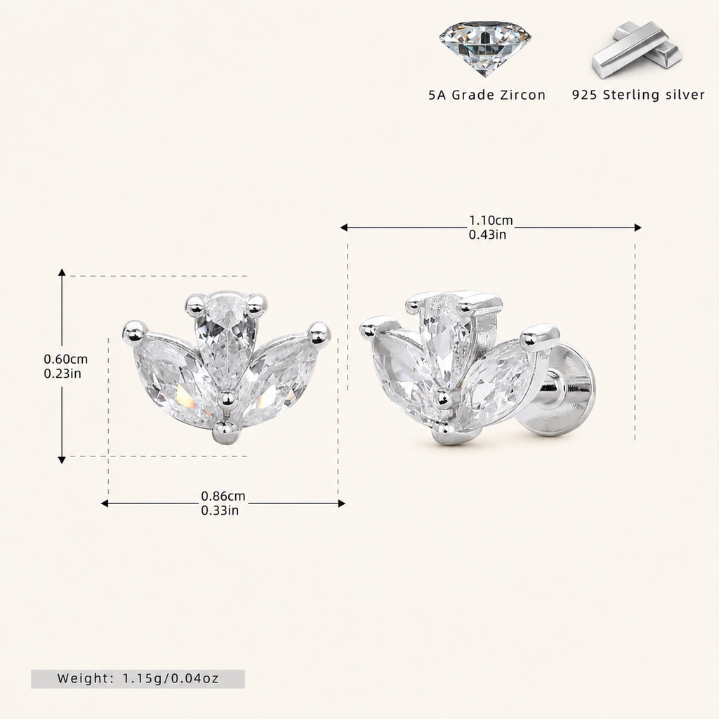 Sterling Silver Zirconia Solitaire Flat Back Earrings - Platinum