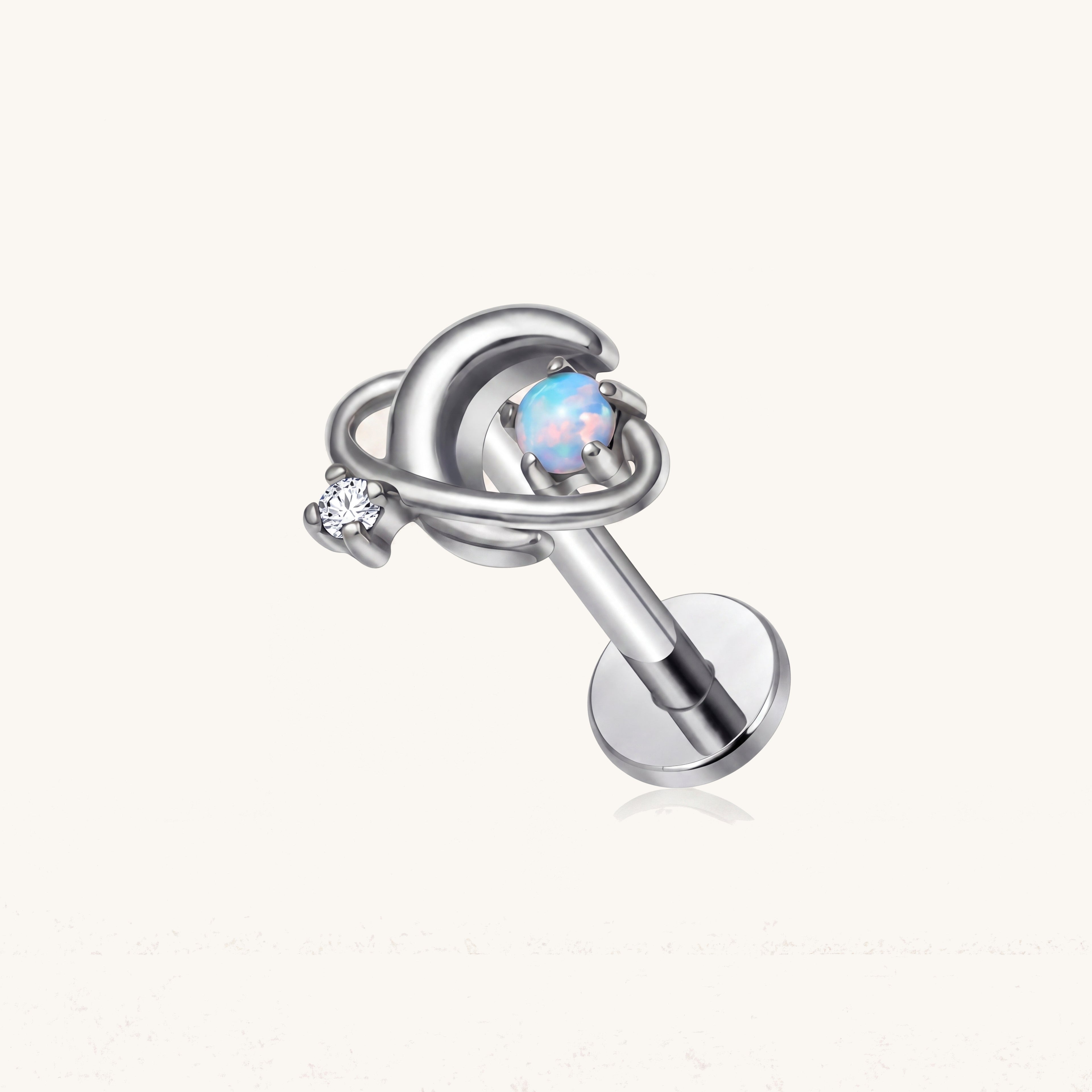 Opal Orbit Titanium Flat Back Earring - Silver