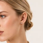 Sterling Silver Moonstone Stud Earrings worn on the ear