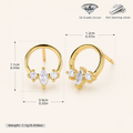 Sterling Silver Zirconia Solitaire Stud Earrings - Gold