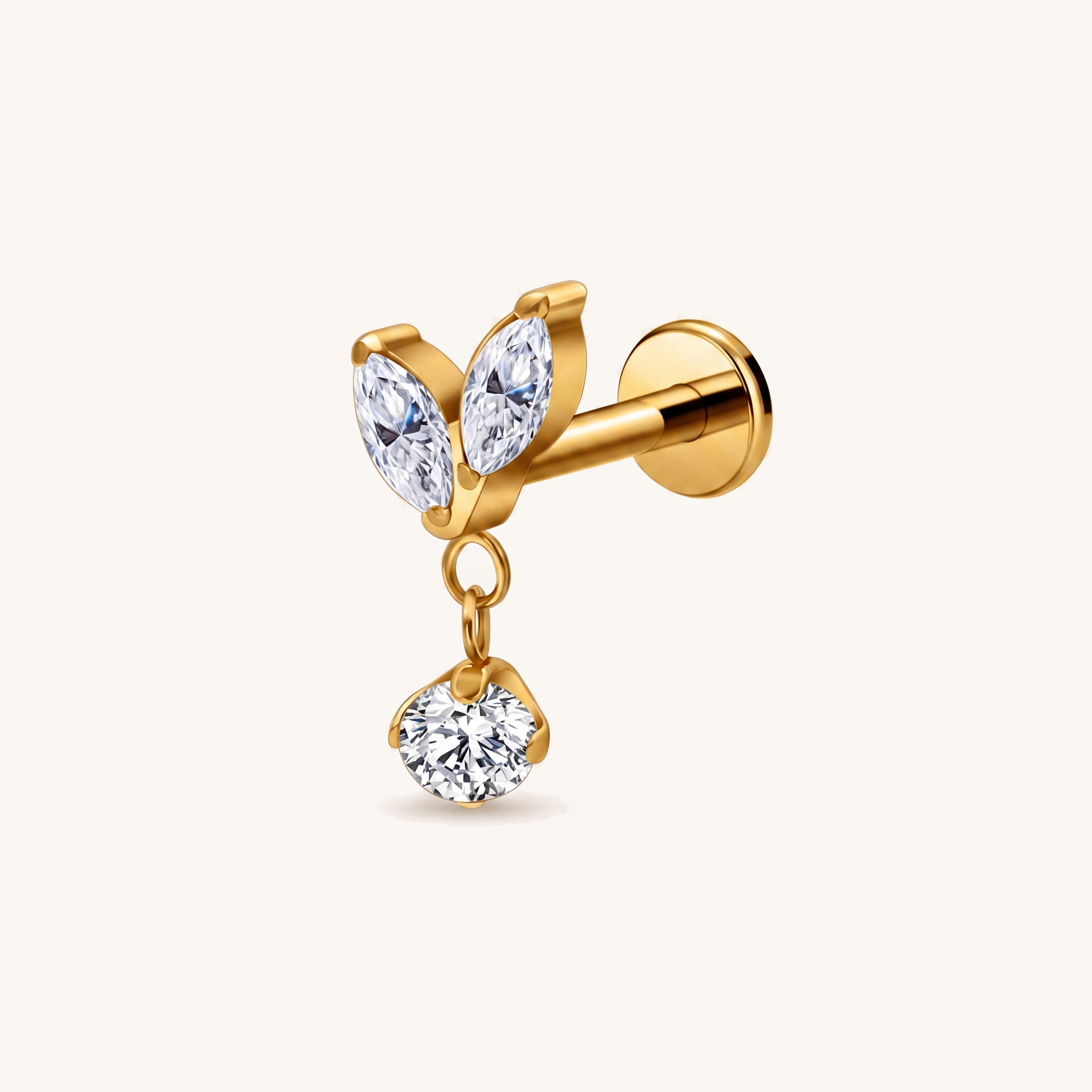 Marquise Petal Crystal Drop Titanium Flat Back Earring - Gold