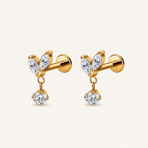 Marquise Petal Crystal Drop Titanium Flat Back Earring - Gold