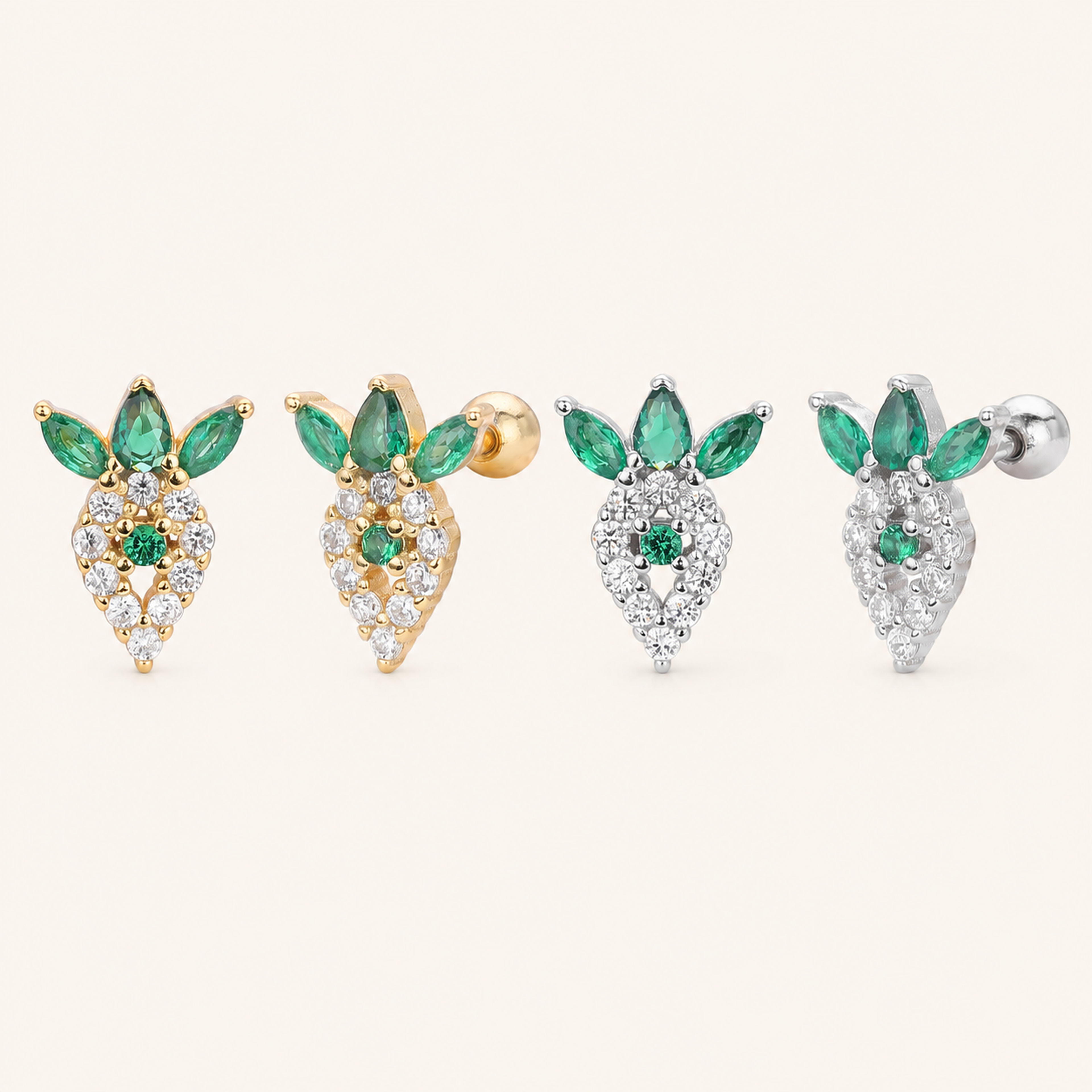 Sterling Silver Emerald-Green Zirconia Flat Back Earrings
