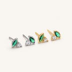 Sterling Silver French Emerald-Green Zirconia Stud Earrings detail view