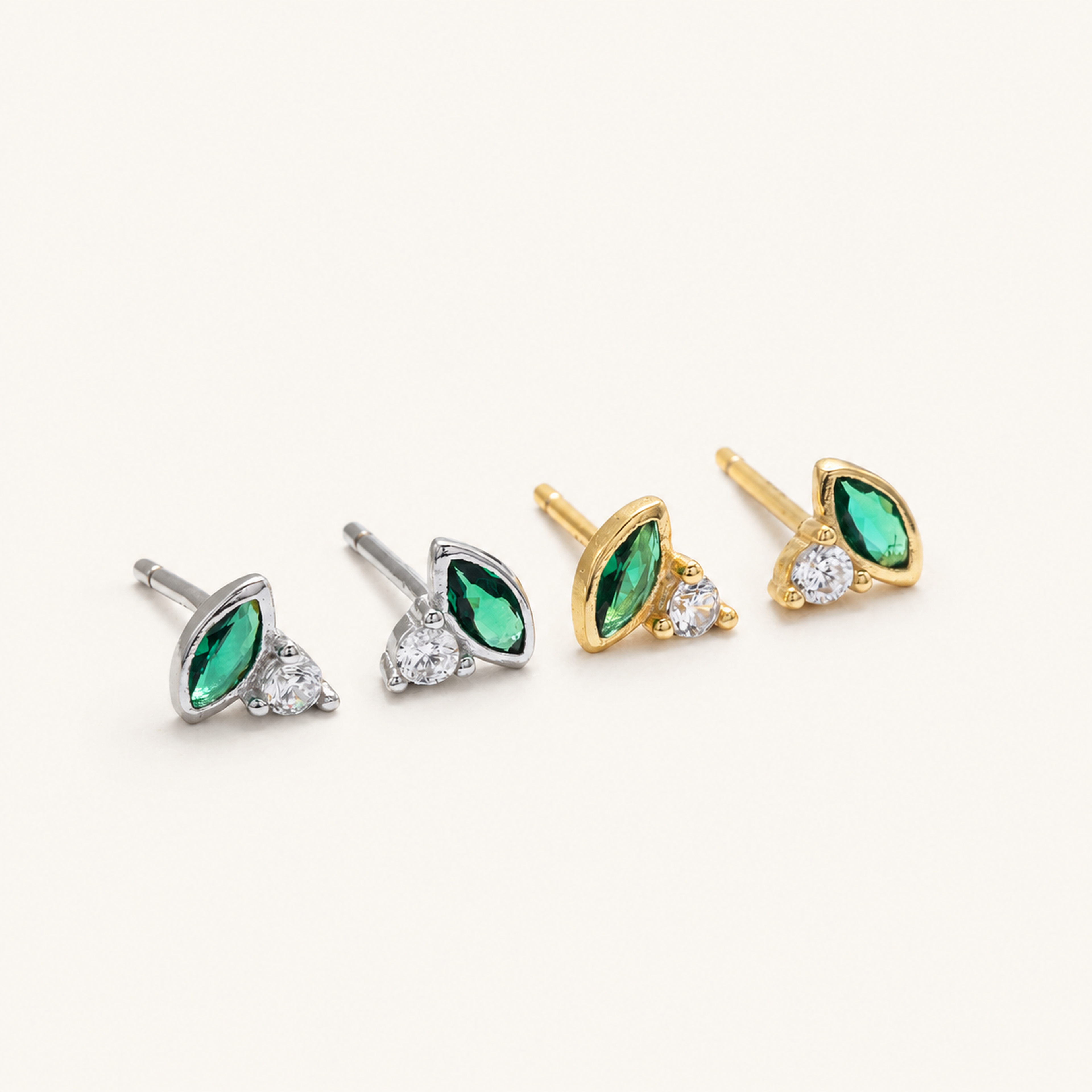 Sterling Silver French Emerald-Green Zirconia Stud Earrings detail view