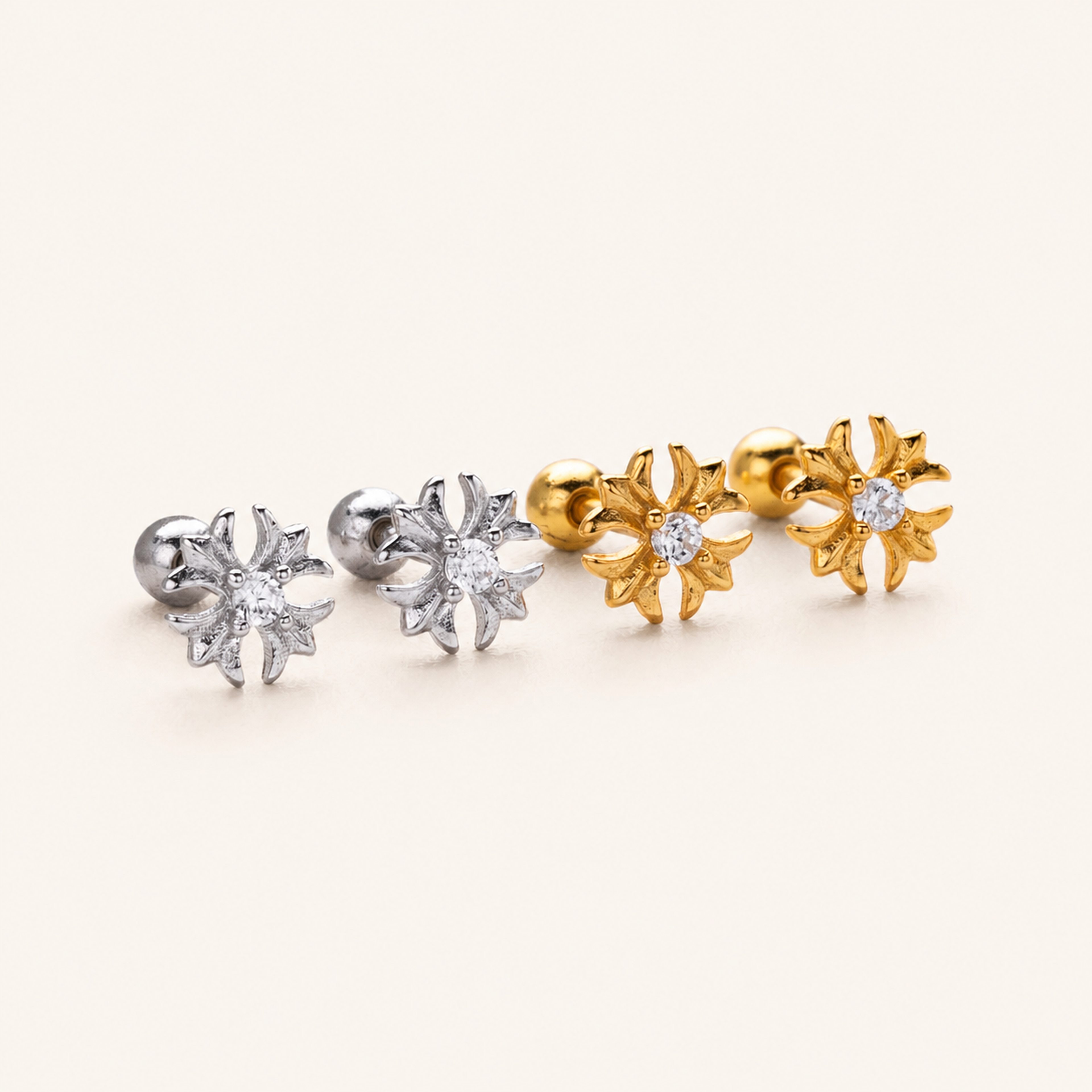 Sterling Silver Pinwheel Zirconia Flat Back Earrings detail