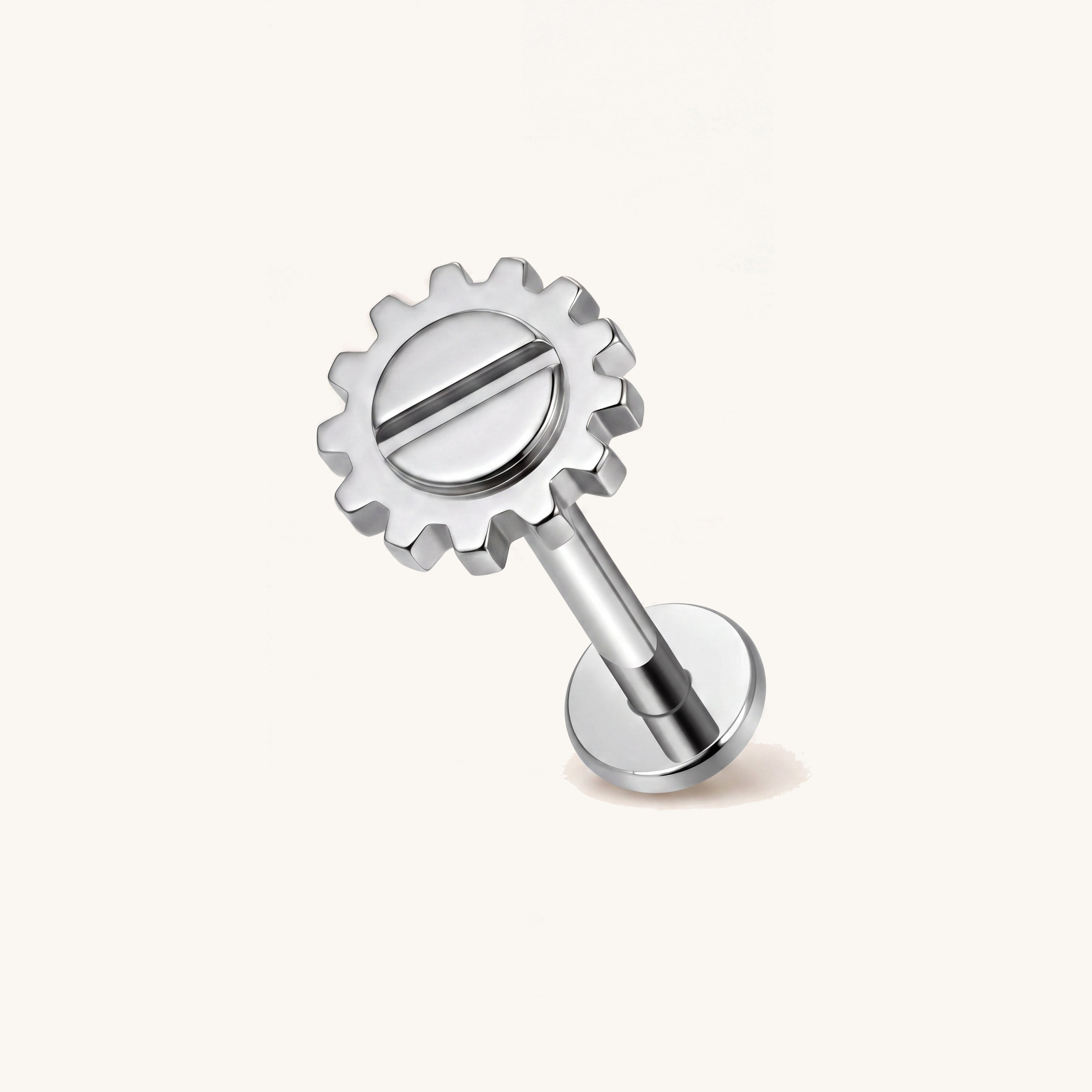 Slotted Gear Titanium Flat Back Earring - Silver