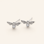 Sterling Silver Zirconia Dragonfly Stud Earrings detail view
