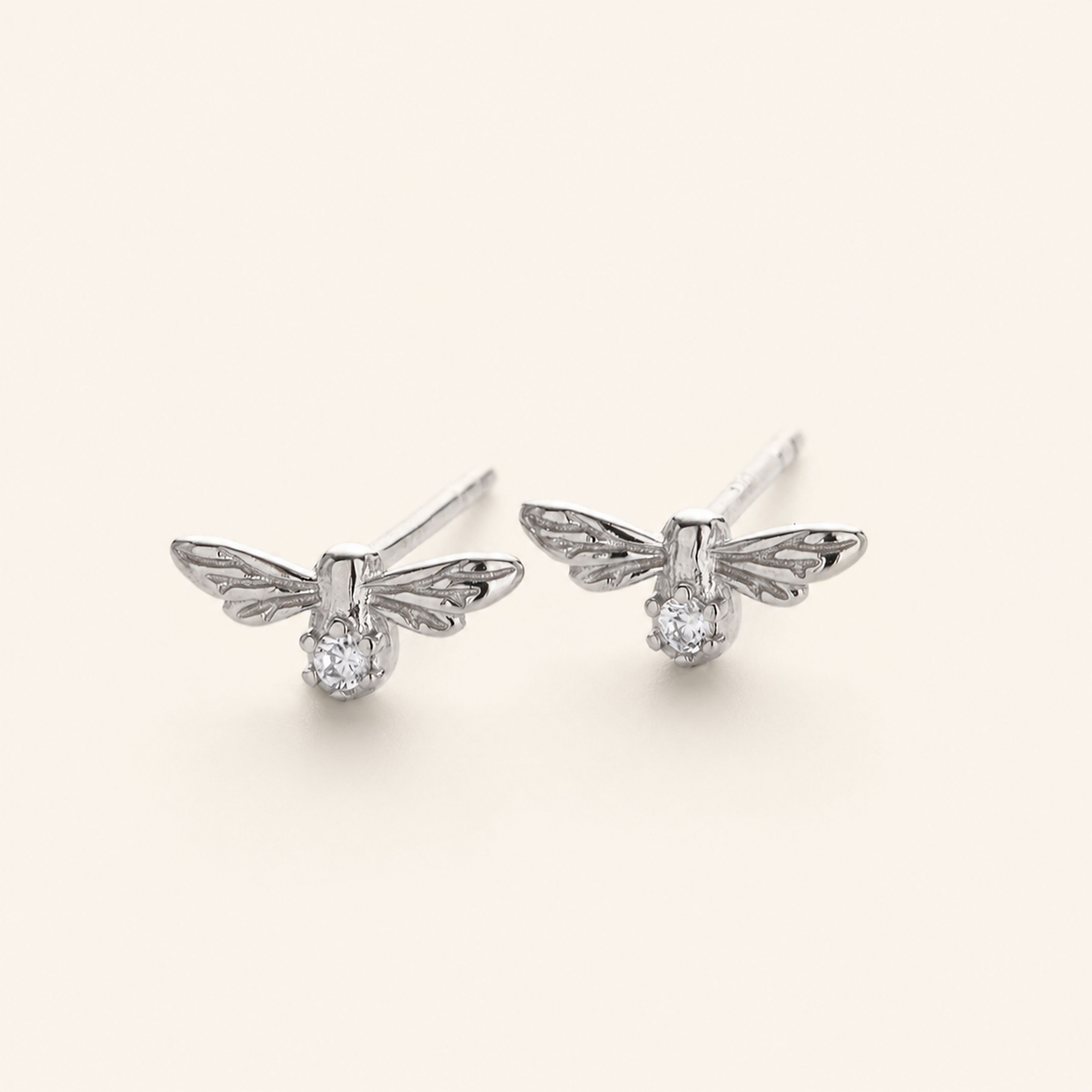 Sterling Silver Zirconia Dragonfly Stud Earrings detail view