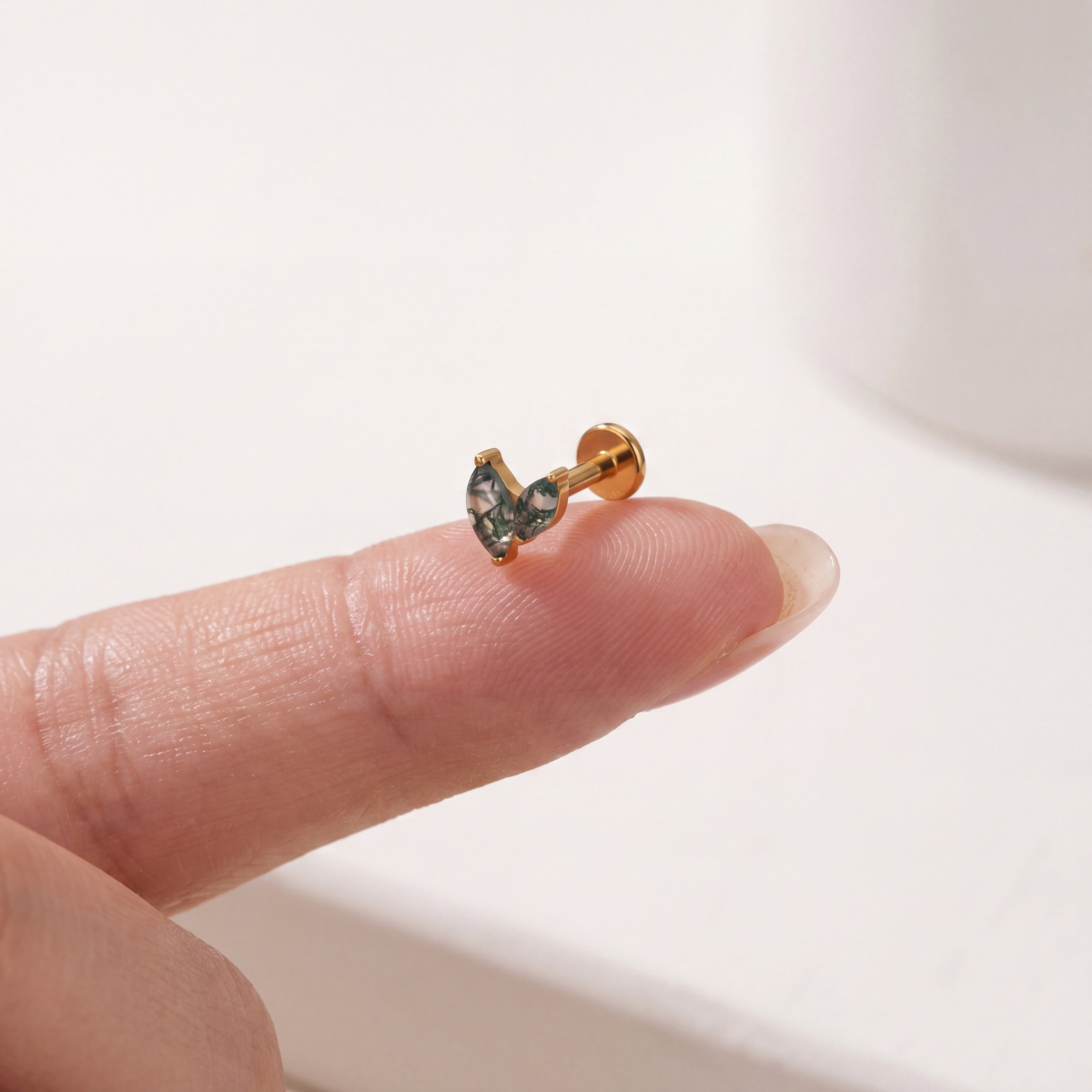 Moss Agate Marquise Titanium Flat Back Earring - image 4