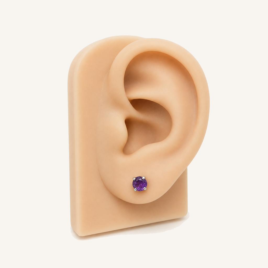 Titanium Amethyst Flat Back Stud Earrings
