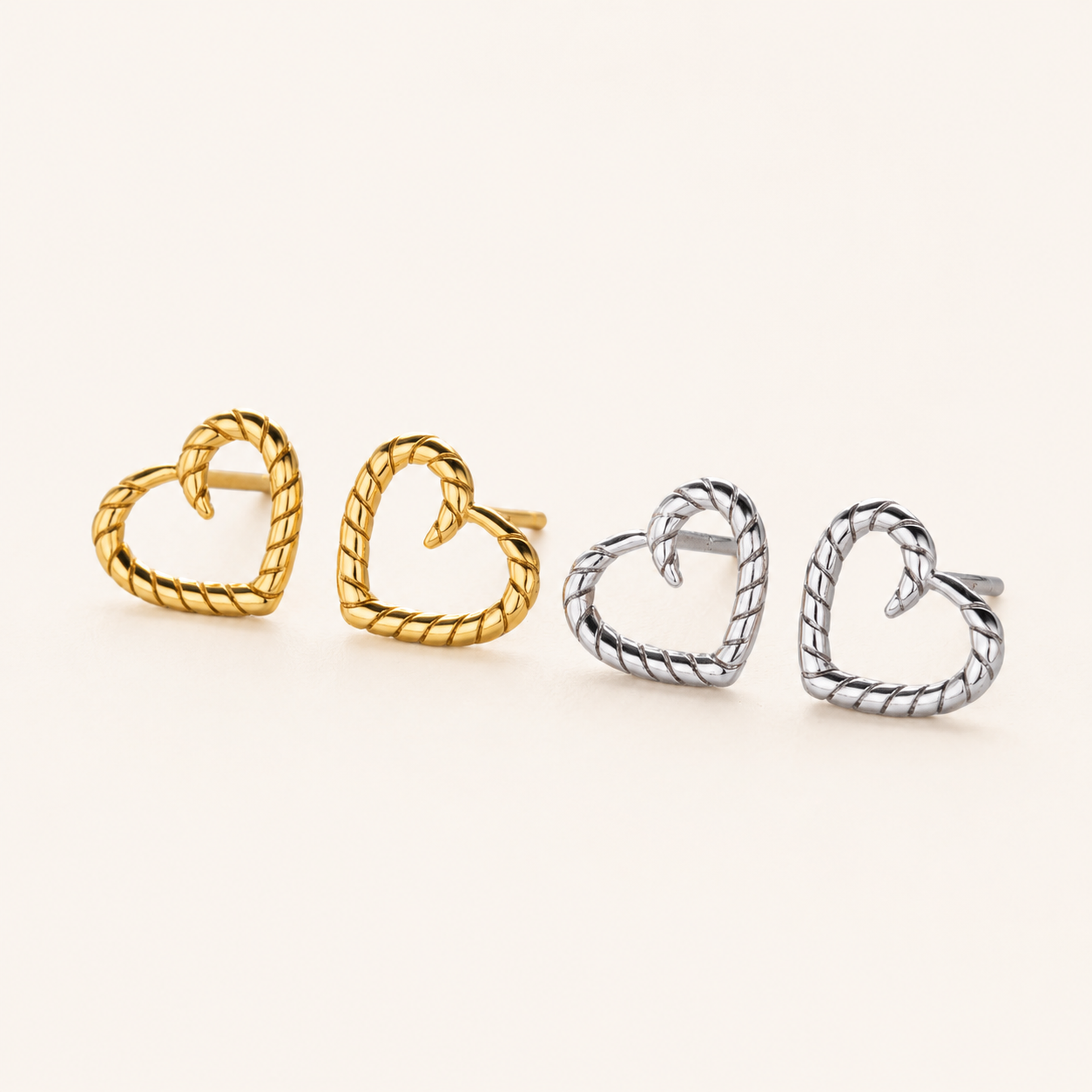 Sterling Silver Polished Heart Stud Earrings detail