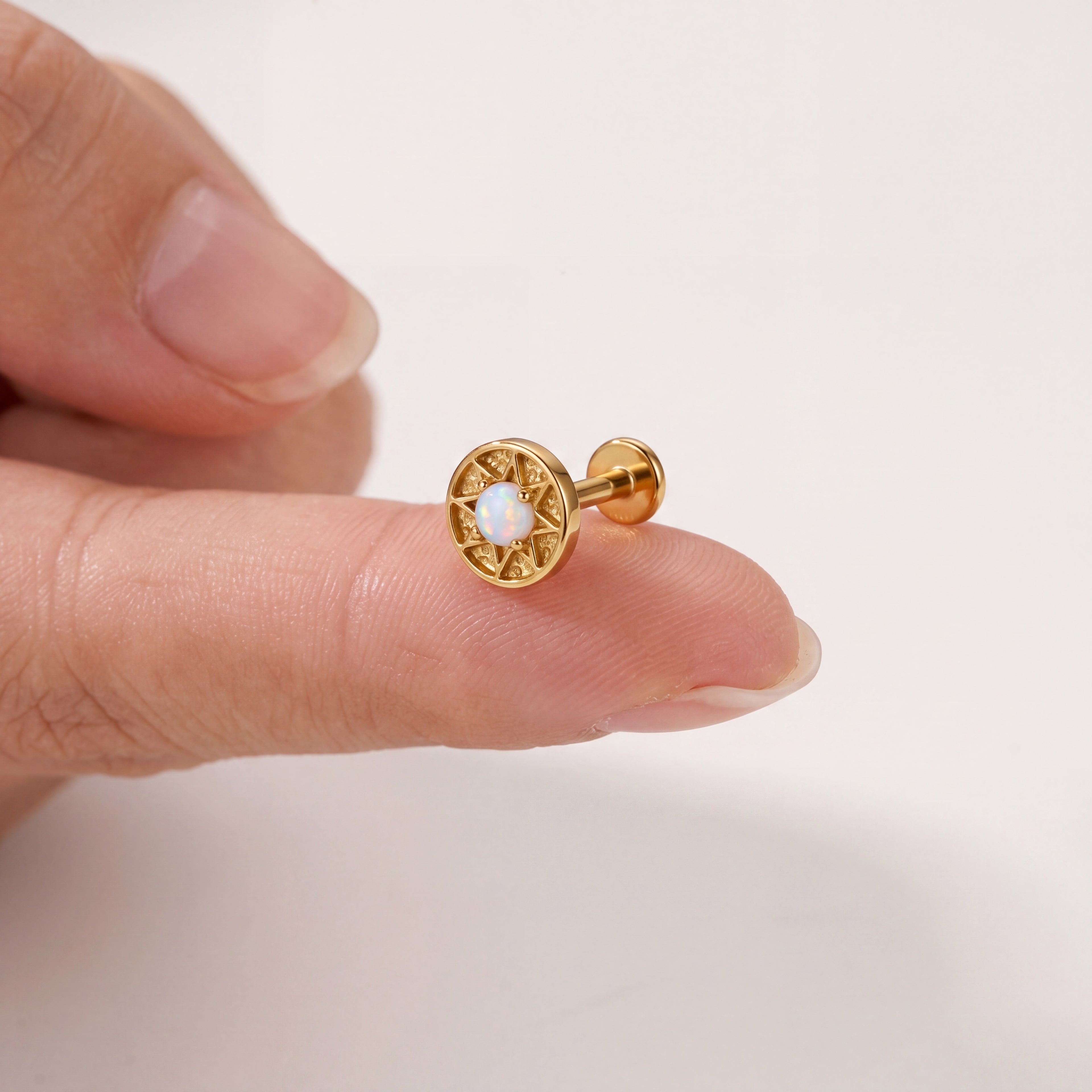Opal Sunburst Titanium Flat Back Earring - image 4