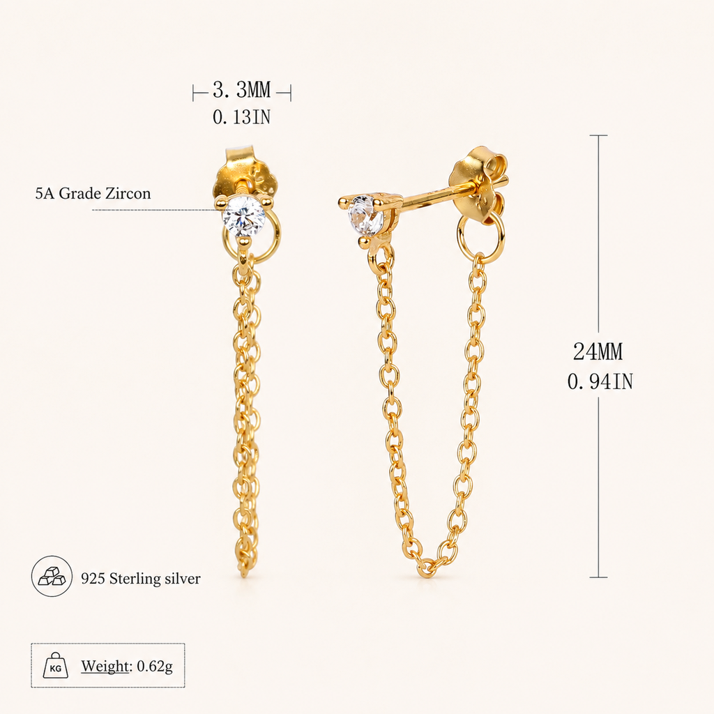 Sterling Silver Turquoise Chain Threader Earrings - Gold / White