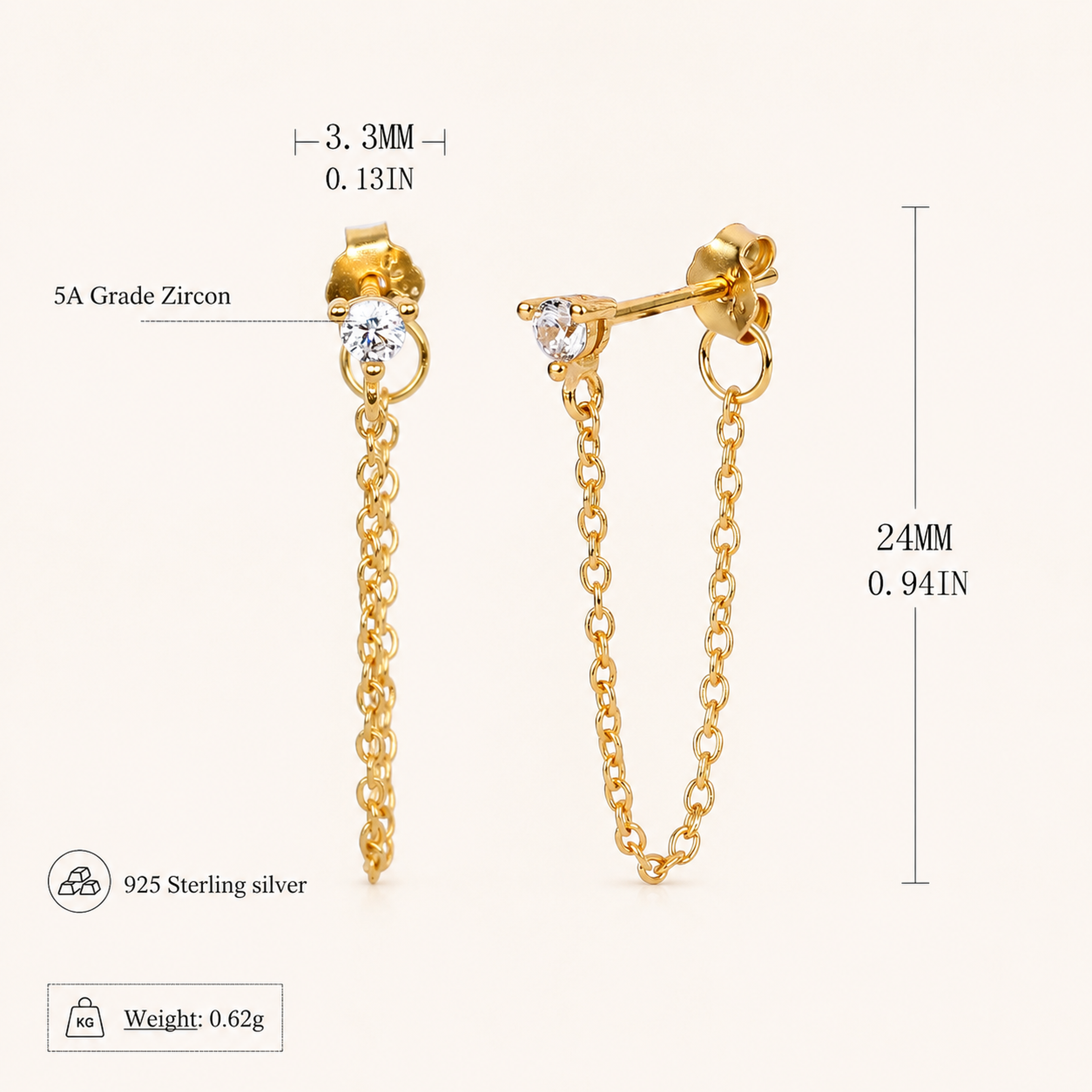 Sterling Silver Turquoise Chain Threader Earrings - Gold / White