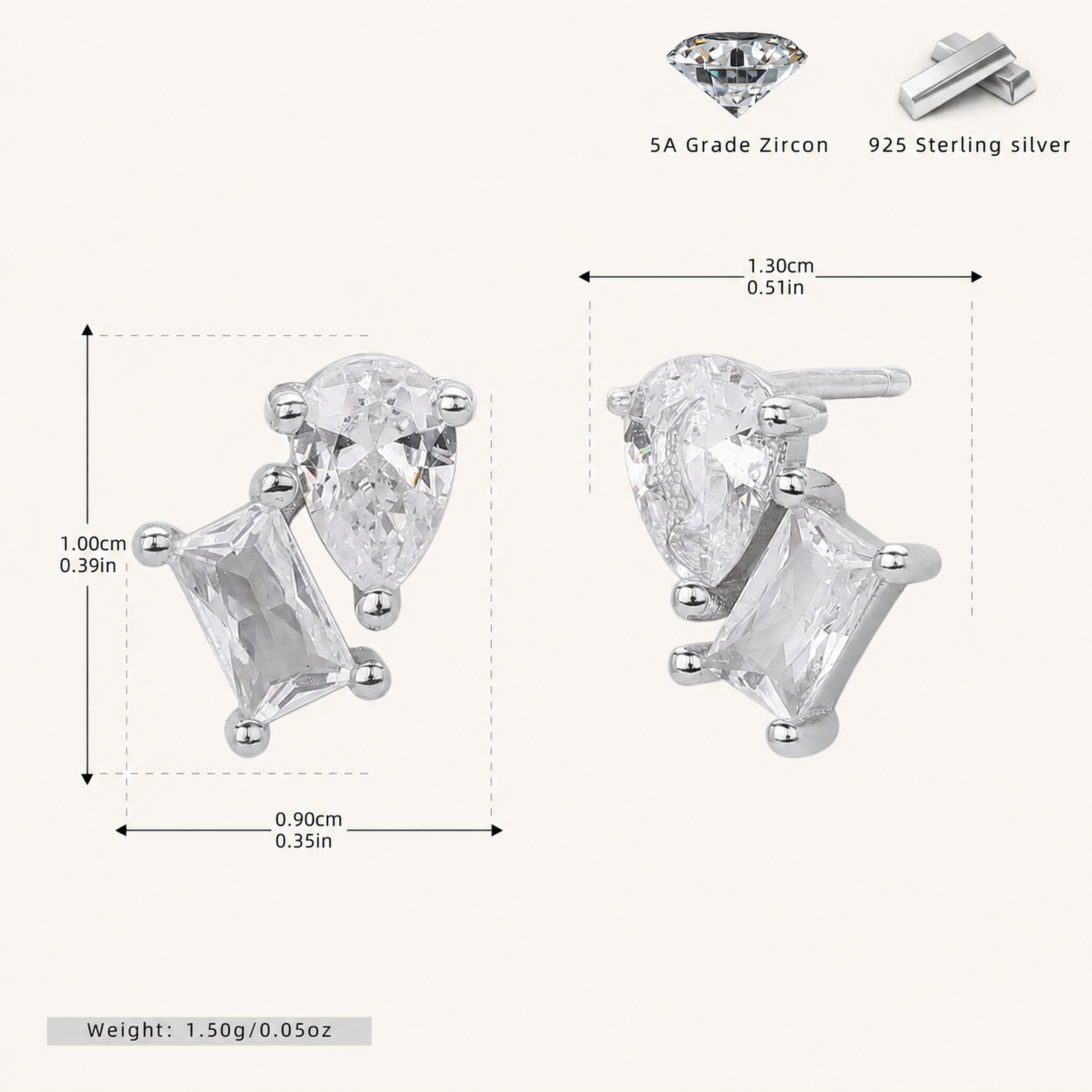 Sterling Silver Mixed-Cut Zirconia Stud Earrings - Platinum