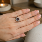 Lattice Halo Lab-Grown Alexandrite Ring worn on hand