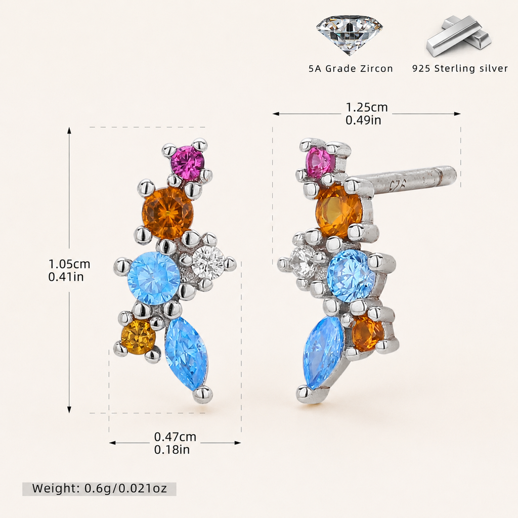 Sterling Silver Colorful Zirconia Geometric Stud Earrings - Platinum