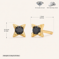 Sterling Silver Black Zirconia Stud Earrings - Gold