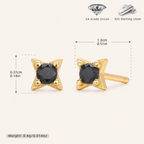 Sterling Silver Black Zirconia Stud Earrings - Gold