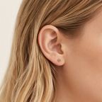 Sterling Silver Opal Eight-Point Star Stud Earrings worn on the ear