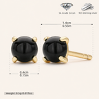 Sterling Silver Gemstone Solitaire Stud Earrings - Gold / Black Agate