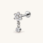 Four-Petal Crystal Drop Titanium Flat Back Earring - Silver