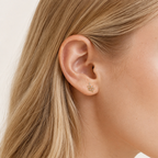 Sterling Silver Round Zirconia Solitaire Stud Earrings worn on the ear